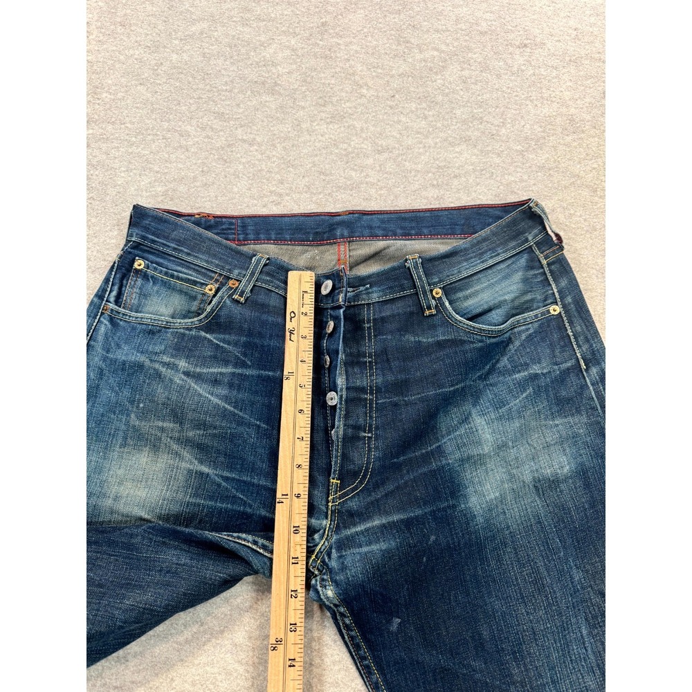 Levis 501 Jeans Mens 36x32 Blue Whiskered Denim Straight Leg Dark Wash Logo - Picture 11 of 15